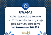 Zmiana adresu salonu Energa w Tczewie!