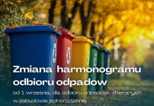 Zmiana harmonogram odbioru odpadów komunalnych – od 1 września